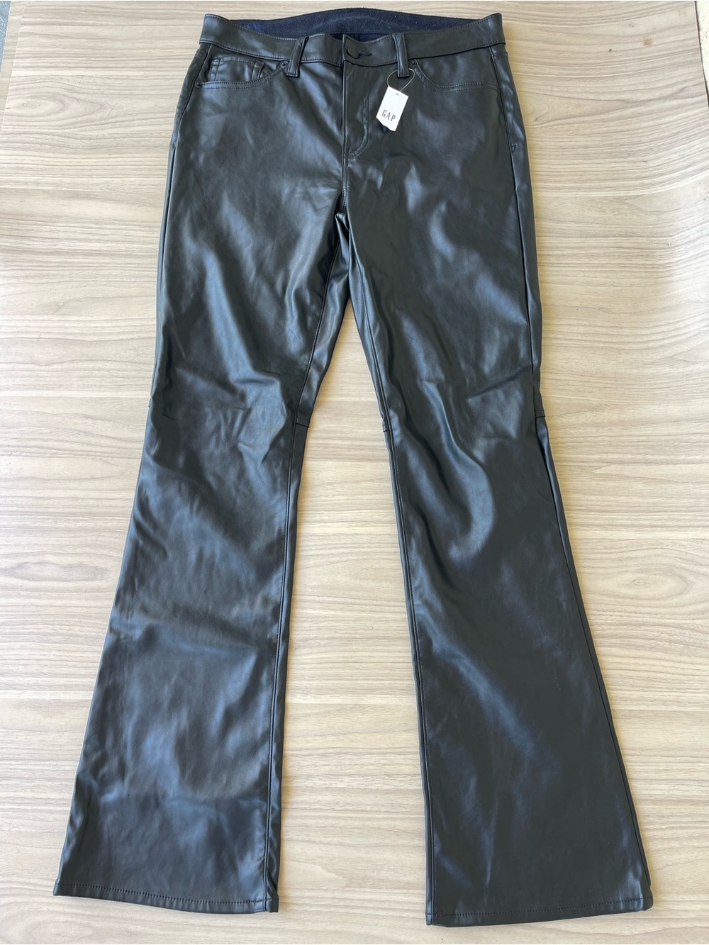 GAP Black Faux Leather Flare Wide-Leg Jeans